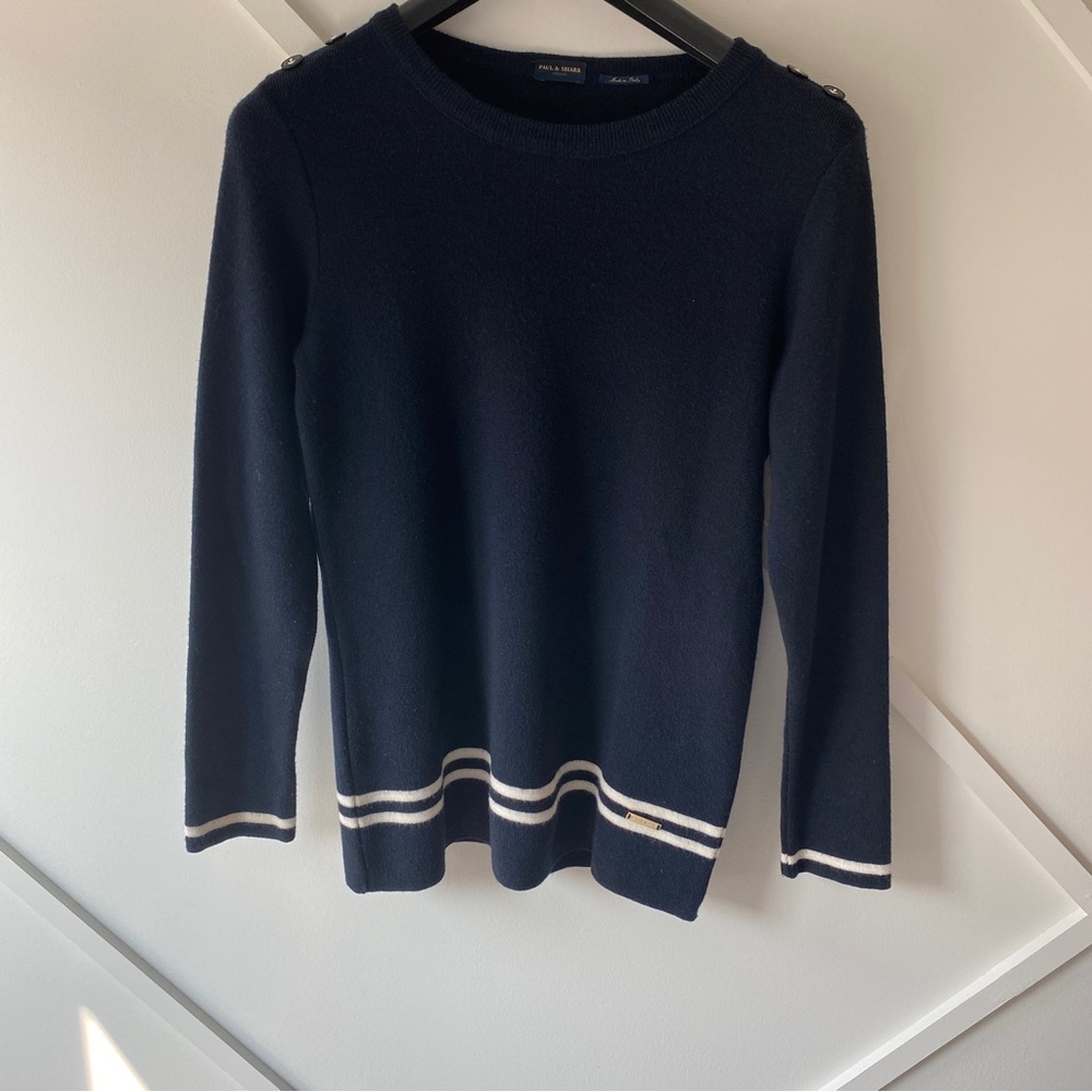 Paul & Shark Yachting Wool Crewneck Sweater Men's XL Navy White Stripe | Luxury
